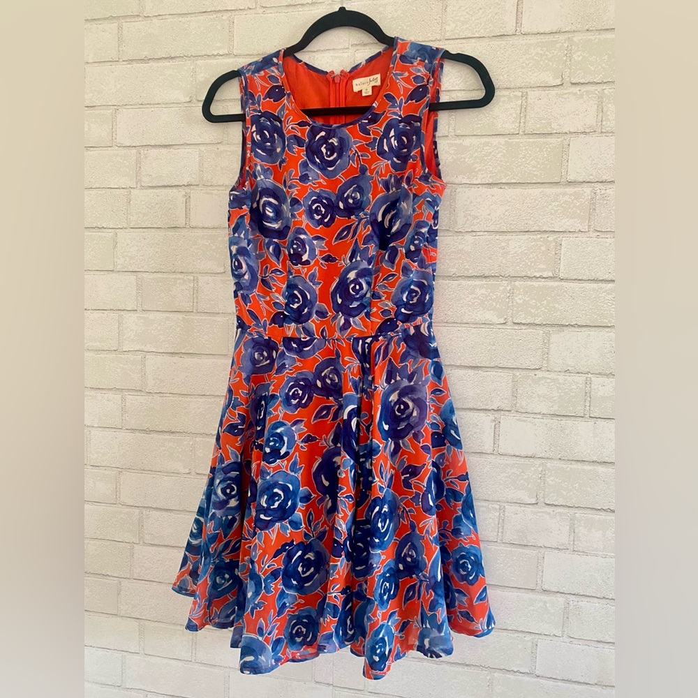 Maison Jules Red and Blue Rose Dress Size Small/2